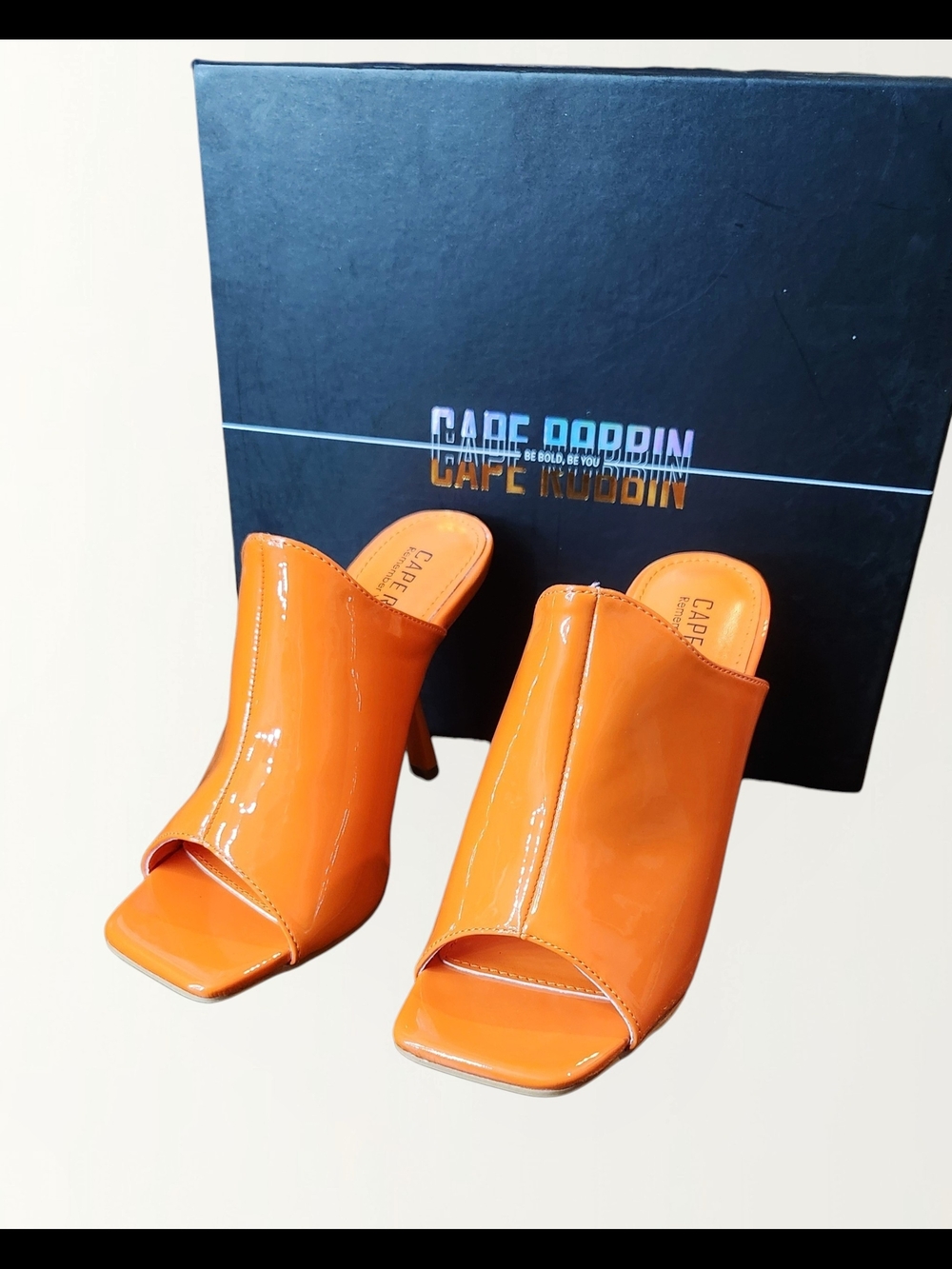 Cape Robbin Orange Patent Open-Toe Mule Heels Size 5.5